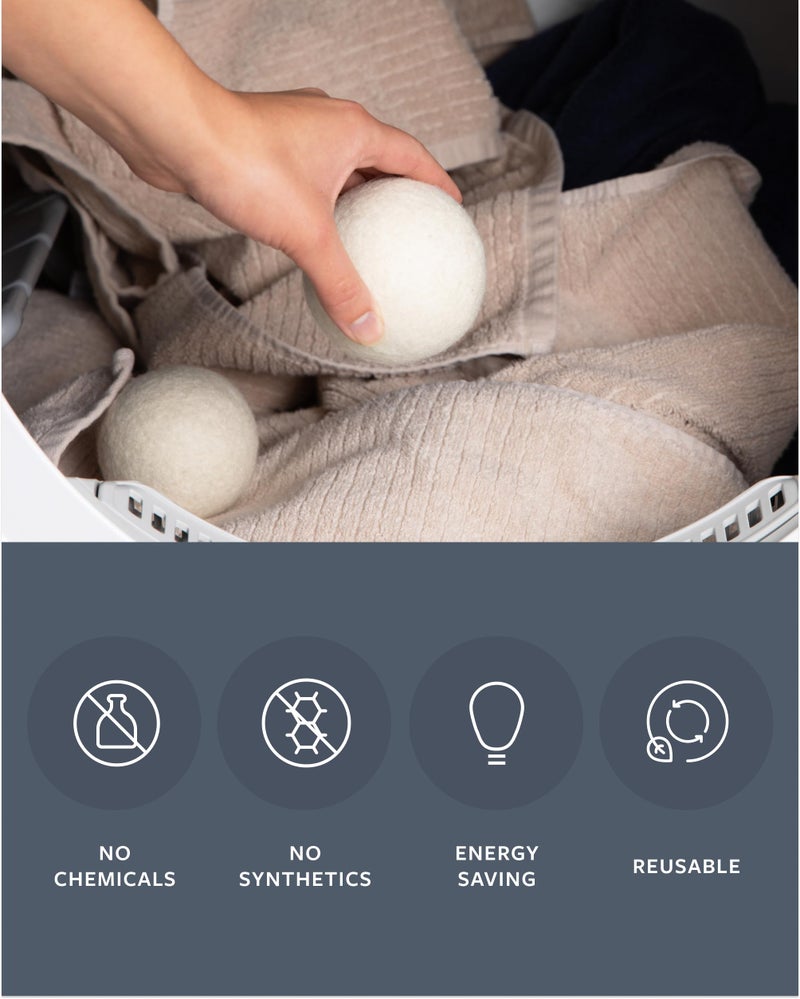 GroundLuxe Premium New Zealand Wool Dryer Balls - 6-Pack, 100% Organic, Hand-Felted, Reusable, Reduce Drying Time - Natural Fabric Softening, Wrinkle & Static Reduction - Image 4